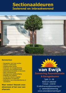 Van Ewijk Zonwering Brochure Garagedeuren Sectionaaldeuren In Lelystad, Dronten, Swifterbant en Almere